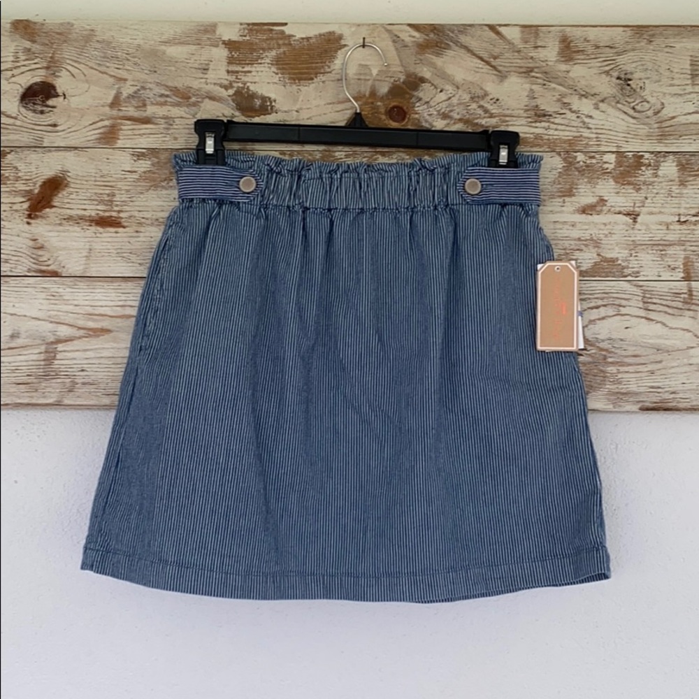 Blue and white stripe high waist mini skirt